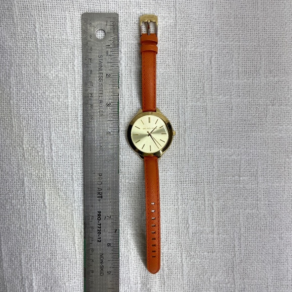 Michael Kors MK2275 Slim Runway Gold-tone Orange Leather Strap Women's Watch - Picture 5 of 12